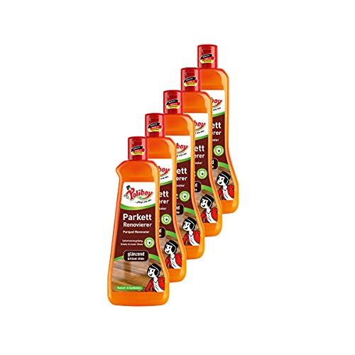 POLIBOY Renovierer glänzend – Parkettaufbereiter für versiegelte Holzböden – Parkettversieglung durch Schutzschicht – Ohne Abschleifen - 5 x 500 ml - Made in Germany von Poliboy ... pflegt wie neu
