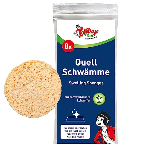 POLIBOY Quellschwämme - Runder Universalschwamm für Haushalt, zum Reinigen, Polieren und Auftragen - Aus nachwachsenden Rohstoffen - ⌀ 8 x 1,5 cm - 8 Schwämme - Made in Germany von Poliboy ... pflegt wie neu