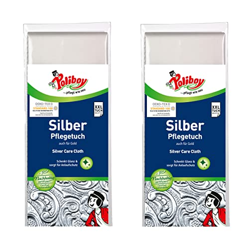 POLIBOY Silber Pflegetuch – Silberputztuch gegen Anlaufstellen – Wiederverwendbares Silberpoliertuch für Besteck und Schmuck - 2x 1 Tuch - Made in Germany von Poliboy ... pflegt wie neu
