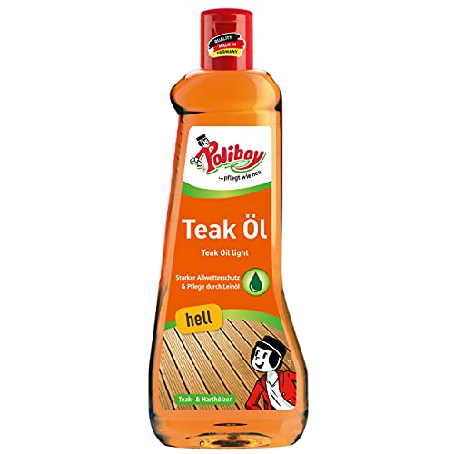 Poliboy Teak Öl für helle Harthölzer - intensive Farbauffrischung - reinigt, pflegt und schützt - 500 ml - Made in Germany von Poliboy ... pflegt wie neu