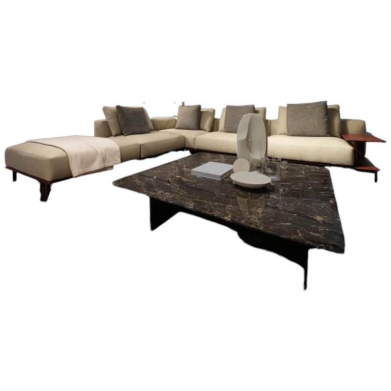 Sofa Brera Stoff Kiala Champagne Beige Kernleder Castagna Braun Basis Nickel Mat... von Poliform