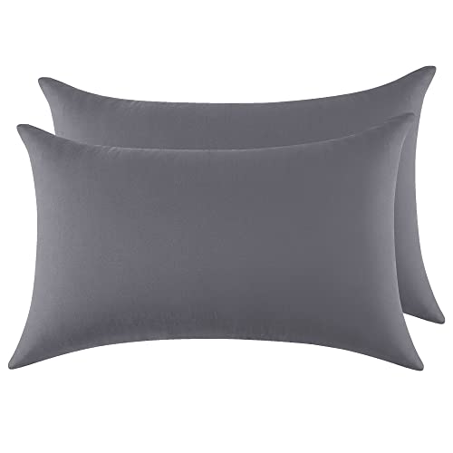 2er Set Kissenbezug 100% Baumwolle 50x70 cm 2 PCS, Superweicher Premium Jersey Kopfkissenbezug, Kissenhülle Dunkelgrau von Poligino