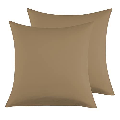 2er Set Kissenbezug 100% Baumwolle 65x65 cm 2 PCS, Superweicher Premium Jersey Kopfkissenbezug, Kissenhülle Beige von Poligino