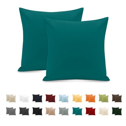 2er Set Kissenbezug 100% Baumwolle 65x65 cm 2 PCS, Superweicher Premium Jersey Kopfkissenbezug, Kissenhülle Türkis von Poligino