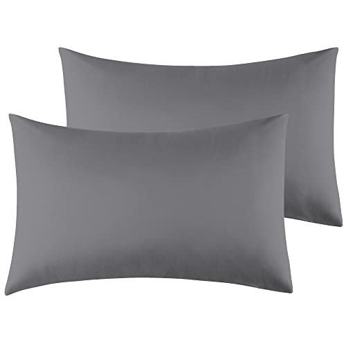 Kissenbezug 40 x 80 cm 2er Set - Kopfkissenbezug Mikrofaser Premium Superweicher - Kissenhülle 40 x 80 cm - Dunkelgrau von Poligino