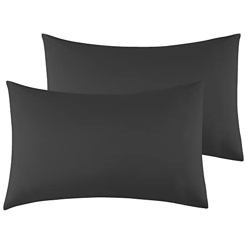 Kissenbezug 40 x 80 cm 2er Set - Kopfkissenbezug Mikrofaser Premium Superweicher - Kissenhülle 40 x 80 cm - Schwarz von Poligino