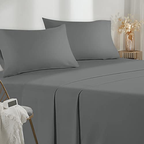 Poligino Bettwäsche für Einzelbett 90 – 3-teiliges Bettwäsche-Set aus Mikrofasern – Spannbettlaken – Oberlaken – 1 Kissenbezug 50 x 80 cm – Einzelbett 90 x 190/200 cm dunkelgrau von Poligino