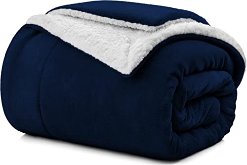 Decke Sofa Kuscheldecke 160x210 - Warm Sherpa Sofaüberwurf Decke - Dicke Sofadecke Couchdecke - Flauschige Wohndecke für Couch -Blau von Poligino