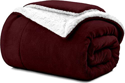 Decke Sofa Kuscheldecke 160x210 - Warm Sherpa Sofaüberwurf Decke - Dicke Sofadecke Couchdecke - Flauschige Wohndecke für Couch -Bordeaux von Poligino