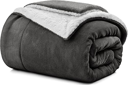 Decke Sofa Kuscheldecke 160x210 - Warm Sherpa Sofaüberwurf Decke - Dicke Sofadecke Couchdecke - Flauschige Wohndecke für Couch -Dunkelgrau von Poligino