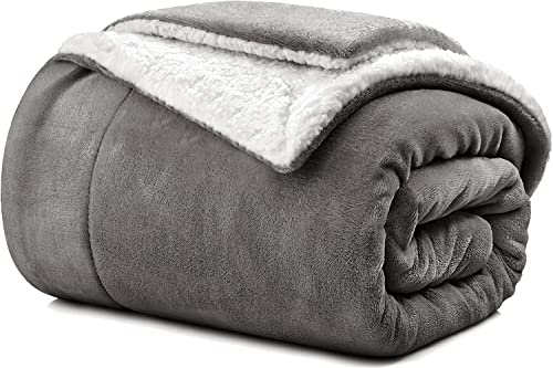 Decke Sofa Kuscheldecke 160x210 - Warm Sherpa Sofaüberwurf Decke - Dicke Sofadecke Couchdecke - Flauschige Wohndecke für Couch -Hellgrau von Poligino