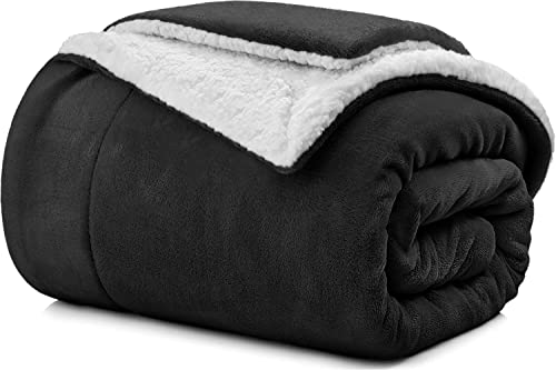 Decke Sofa Kuscheldecke 210x240 - Warm Sherpa Sofaüberwurf Decke - Dicke Sofadecke Couchdecke - Flauschige Wohndecke für Couch -Schwarz von Poligino