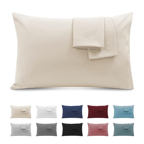 Kissenbezug 40x70 (2er Set) - Kissenbezüge Mikrofaser - Kissenhülle Mit Reißverschluss - Kopfkissenbezug, Weich und Atmungsaktiv - Beige von Poligino