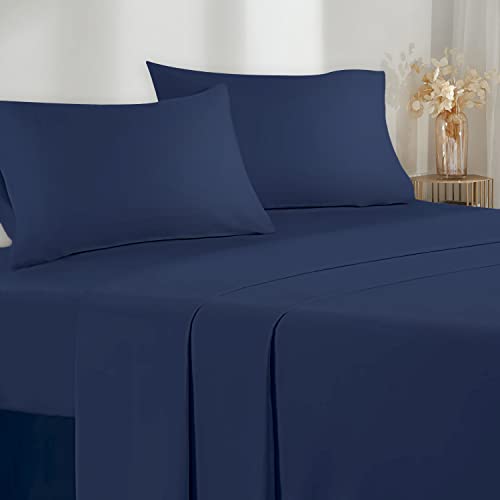 Poligino Bettwäsche für Einzelbett 90 – 3-teiliges Bettwäsche-Set aus Mikrofasern – Spannbettlaken – Bettlaken – 1 Kissenbezug 50 x 80 cm – Einzelbett 90 x 190/200 cm Blau von Poligino