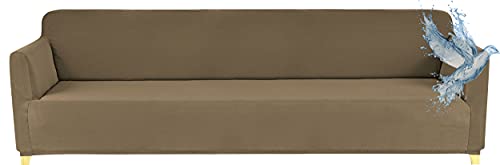 Poligino Sofabezug, 4-Sitzer, wasserdicht, dehnbar, Schutz für Sofas mit Armlehnen, Hellbraun von Poligino