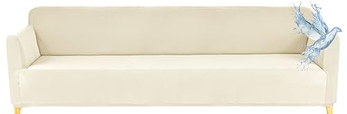 Poligino Sofabezug 4 Sitzer Wasserdicht, Sofahusse Elastisch Universal, Sofa Cover Stretch 4 Sitzer (230-250 cm) Creme weiß von Poligino