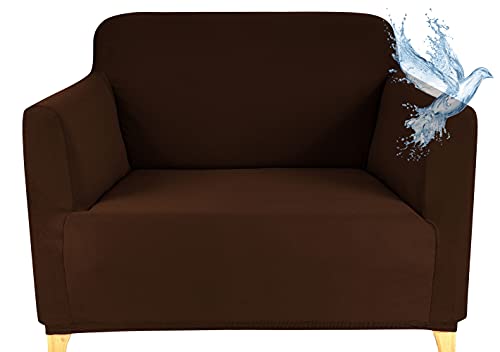 Poligino Sofabezug für 1-Sitzer, wasserdicht, dehnbar, Schutz für Sofas mit Armlehnen, Braun von Poligino