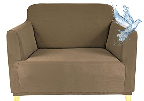 Poligino Sofabezug für 1-Sitzer, wasserdicht, dehnbar, Schutz für Sofas mit Armlehnen, Hellbraun von Poligino