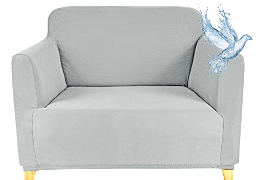 Poligino Sofabezug für 1-Sitzer, wasserdicht, dehnbar, Schutz für Sofas mit Armlehnen, Hellgrau von Poligino