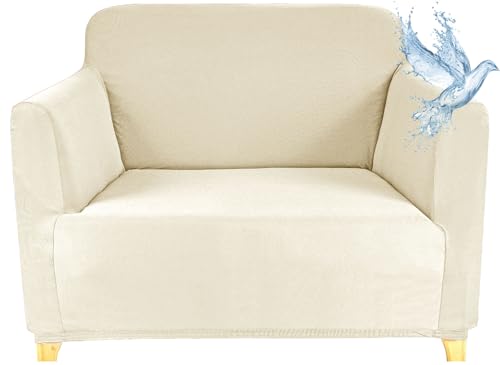 Poligino Sofabezug 1 Sitzer Wasserdicht, Sofahusse Elastisch Universal, Sofa Cover Stretch 1 Sitzer (70-120 cm) Creme weiß von Poligino