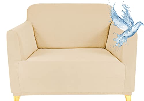 Poligino Sofabezug 1 Sitzer Wasserdicht, Sofahusse Elastisch Universal, Sofa Cover Stretch 1 Sitzer (70-120 cm) Beige von Poligino