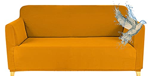 Poligino Sofabezug für 2-Sitzer, wasserdicht, dehnbar, Schutz für Sofas mit Armlehnen, Gelb von Poligino