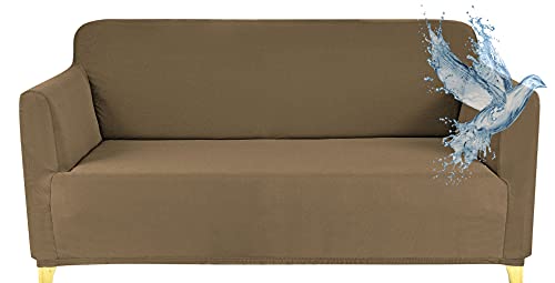 Poligino Sofabezug für 2-Sitzer, wasserdicht, dehnbar, Schutz für Sofas mit Armlehnen, Hellbraun von Poligino