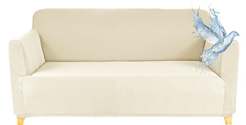 Poligino Sofabezug 2 Sitzer Wasserdicht, Sofahusse Elastisch Universal, Sofa Cover Stretch 2 Sitzer (130-170 cm) Creme weiß von Poligino