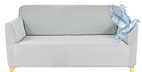 Poligino Sofabezug 2 Sitzer Wasserdicht, Sofahusse Elastisch Universal, Sofa Cover Stretch 2 Sitzer (130-170 cm) Hellgrau von Poligino