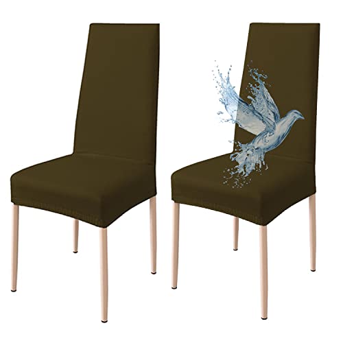 Poligino Stuhlhussen 2er Set Wasserdicht Stretch Universale Weich und Bequem, Stuhlbezug für Haus, Küche, Hochzeit, Restaurant, Party, Hotel, Zeremonie, Bankett - Braun von Poligino