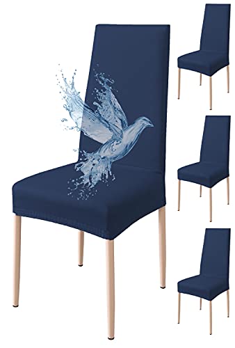 Poligino Stuhlhussen 4er Set Wasserdicht Stretch Universale Weich und Bequem Oeko-TEX® Zertifiziert, Stuhlbezug für Haus, Küche, Hochzeit, Restaurant, Party, Hotel, Zeremonie, Bankett - Blau von Poligino