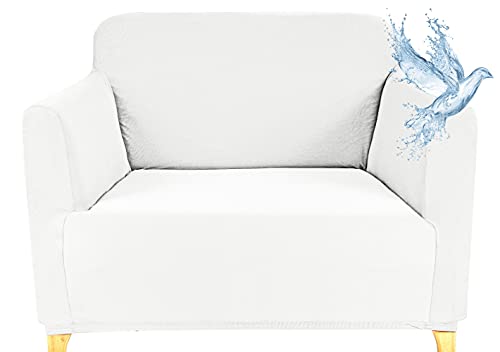 Sofabezug 1 Sitzer Wasserdicht, Sofahusse Elastisch Universal, Sofa Cover Stretch 1 Sitzer (70-120 cm) Weiß von Poligino