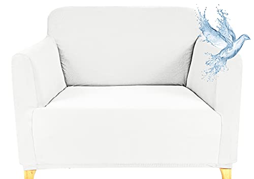 Poligino Sofabezug 1 Sitzer Wasserdicht, Sofahusse Elastisch Universal, Sofa Cover Stretch 1 Sitzer (70-120 cm) Weiß von Poligino