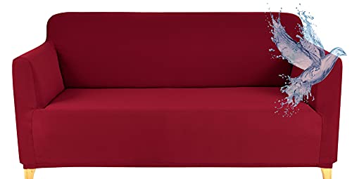 Sofabezug 2 Sitzer Wasserdicht, Sofahusse Elastisch Universal, Sofa Cover Stretch 2 Sitzer (130-170 cm) Burgundisch von Poligino