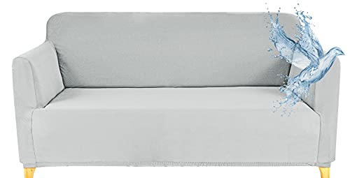Sofabezug 2 Sitzer Wasserdicht, Sofahusse Elastisch Universal, Sofa Cover Stretch 2 Sitzer (130-170 cm) Hellgrau von Poligino