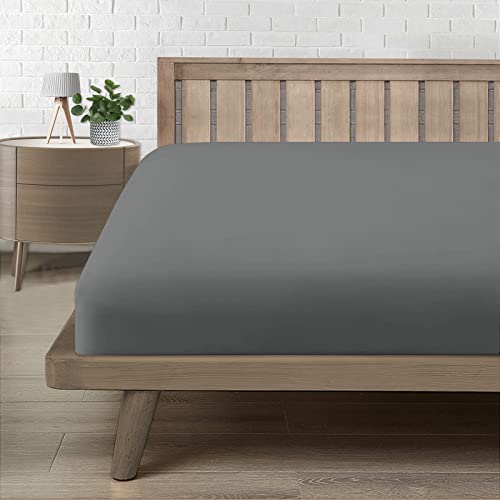 Spannbettlaken 135x200cm, Bettlaken 135x200 bis 30cm - Oeko-Tex Zertifiziert - Premium 100% Mikrofaser Weiches Spannbetttuch Leintuch Ganzjährig - Dunkelgrau von Poligino