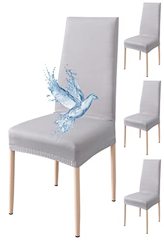 Poligino Stuhlhussen 4er Set Wasserdicht Stretch Universale Weich und Bequem, Stuhlbezug für Haus, Küche, Hochzeit, Restaurant, Party, Hotel, Zeremonie, Bankett - Hellgrau von Poligino