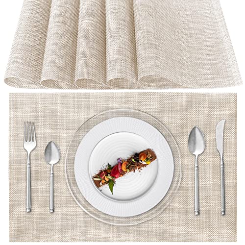 Tischsets Abwaschbar 6er Set, Platzset PVC Hitzebeständig rutschfest, Platzdeckchen für küche Speisetisch Hotel, 45x30cm (Beige) von Poligono