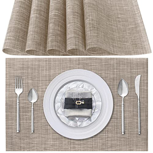 Tischsets Abwaschbar 6er Set, Platzset PVC Hitzebeständig rutschfest, Platzdeckchen für küche Speisetisch Hotel, 45x30cm (Dunkelbeige) von Poligono