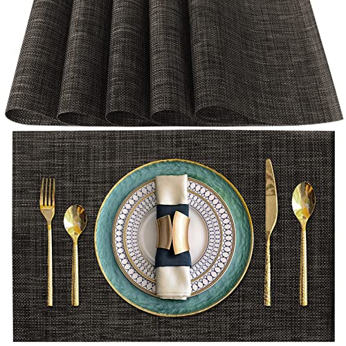Tischsets Abwaschbar 6er Set, Platzset PVC Hitzebeständig rutschfest, Platzdeckchen für küche Speisetisch Hotel, 45x30cm (Dunkelbraun) von Poligono