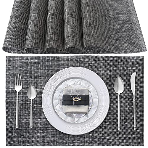 Tischsets Abwaschbar 6er Set, Platzset PVC Hitzebeständig rutschfest, Platzdeckchen für küche Speisetisch Hotel, 45x30cm (Dunkelgrau) von Poligono