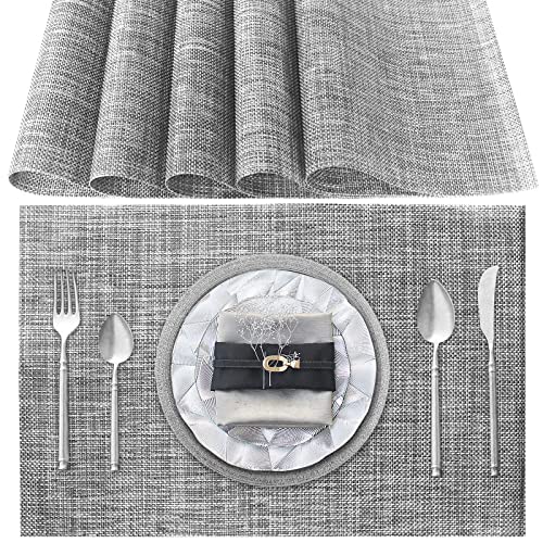 Tischsets Abwaschbar 6er Set, Platzset PVC Hitzebeständig rutschfest, Platzdeckchen für küche Speisetisch Hotel, 45x30cm (Grau) von Poligono