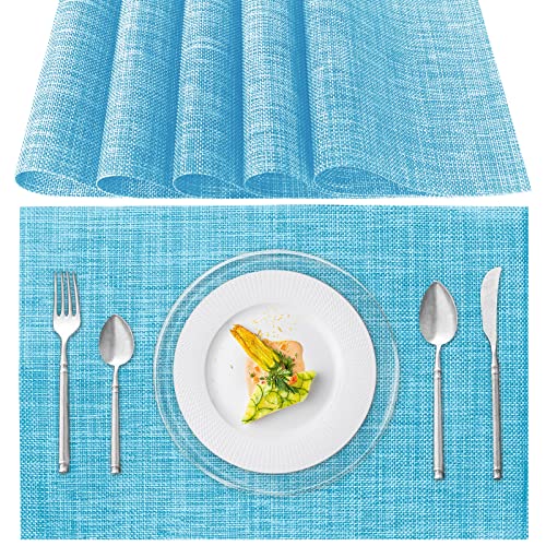 Tischsets Abwaschbar 6er Set, Platzset PVC Hitzebeständig rutschfest, Platzdeckchen für küche Speisetisch Hotel, 45x30cm (Himmelblau) von Poligono