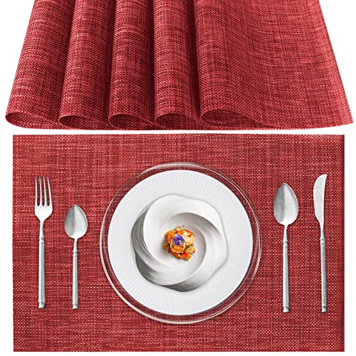 Tischsets Abwaschbar 6er Set, Platzset PVC Hitzebeständig rutschfest, Platzdeckchen für küche Speisetisch Hotel, 45x30cm (Rot) von Poligono