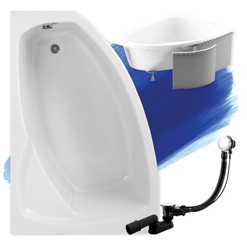 BADLAND Badewanne Original Weiß Acryl Wanne Eckbadewanne FRIDA 150x100 Links KOMPLETTSET SET mit Premium Styroporverkleidung + Füßen und Exklusive Chrom Automatik Ablaufgarnitur Made in EU 4in1 von Polimat