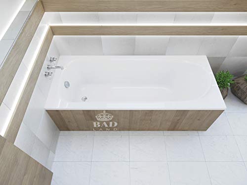 BADLAND Badewanne Rechteck Acryl Medium 160x75 mit Füßen und Ablaufgarnitur mit/ohne Wannenträger (ohne Wannenträger) von Polimat