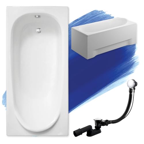BADLAND Badewanne Rechteck Acryl Medium 190x80 mit Acrylschürze, Füßen und Ablaufgarnitur von Polimat