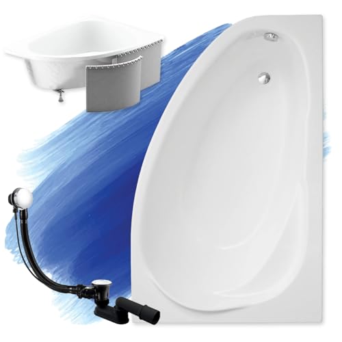 BADLAND Eckbadewanne Eckwanne Marea RECHTS 160x100 mit Ablaufgarnitur und Füßen GRATIS + ohne/mit Verkleidung Styropor (mit Styropor) von Polimat