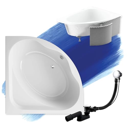 BADLAND Eckbadewanne Eckwanne Standard 150x150 mit Ablaufgarnitur und Füßen GRATIS + ohne/mit Verkleidung Styropor (mit Styropor) von Polimat