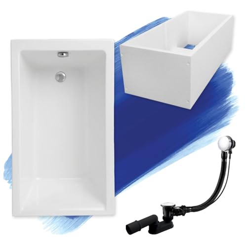 BADLAND Rechteck Badewanne Acryl Capri 100x70 mit Füßen und Ablaufgarnitur GRATIS mit/ohne Wannenträger (mit Wannenträger) von Polimat